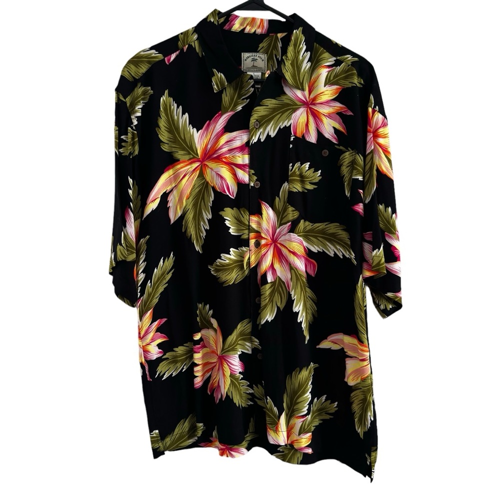 Hawaiian Palm Resort Camp Shirt Floral Palm Rayon Men’s Size L